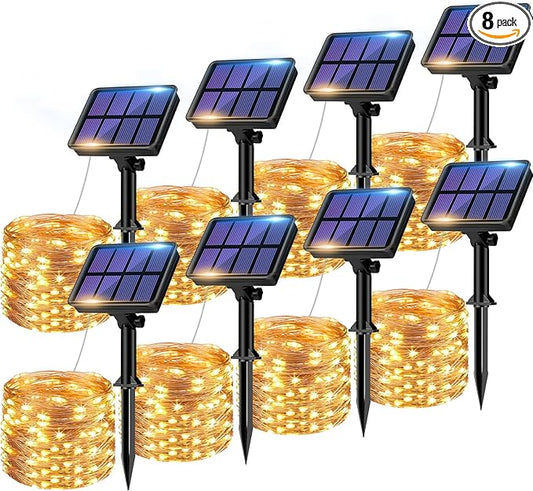 8 Pack Solar String Lights Outdoor, 640LED 264FT Waterproof 8 Modes Copper Wire Solar Twinkle Lights for Outside Garden Patio Tree Christmas Wedding Party Decor