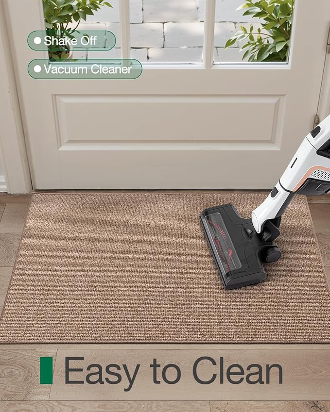 LUMI Indoor Door Mat 32"x47", Ultra Thin Low Profile Non-Slip Doormat for Home Entrance, Absorbent & Stain-Resistant Welcome Mats, Washable Entryway Mat for Front Door, Patio, Porch, Camel