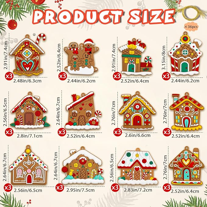 Gingerbread House Ornaments Christmas Tree Decoration - 36pcs Gingerbread House Christmas Decorations Hanging Ornaments for Holiday Xmas Tree Home Decor