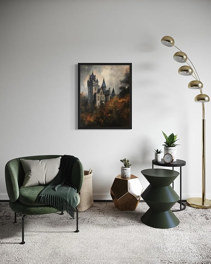 Old Castle Poster Art Print, Halloween Scary Vintage Wall Art Academia Spooky Painting Decoration for Horror Prints, Gothic Posters Bedroom Decor 89 (Old Castle, 8 x 10 inches, Black Frame)