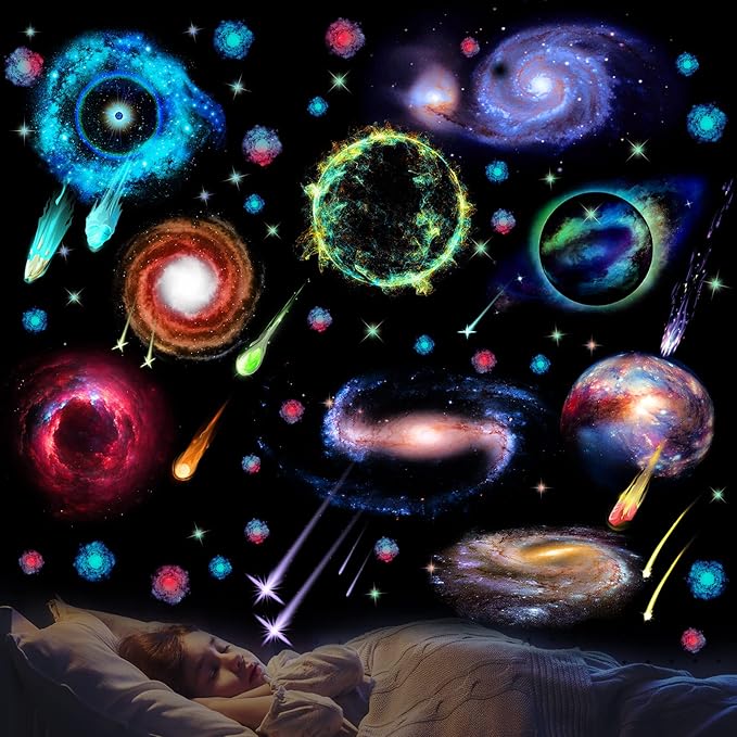 Glow in Dark Stars Ceiling Wall Stickers Galaxy Star Stickers Self-Adhesive Removable Decals for Kid Nursery (Fresh Style)