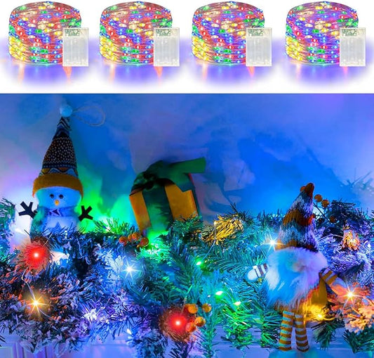 4 Pack 60LED Christmas Fairy Lights Battery Operated - 20FT Twinkle Lights with 2 Lighting Modes Indoor Outdoor, Waterproof Led Fairy String Lights for Bedroom, Classroom, Dorm, DIY Decor, Multicolor