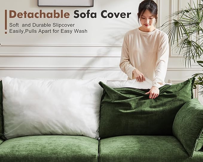 102.6" Modular Sectional Sofa, L Shaped Couch Set for Living Room, 3-Seater Comfy Cloud Couches with Movable Storage Ottoman,DIY Combination - Chenille Green