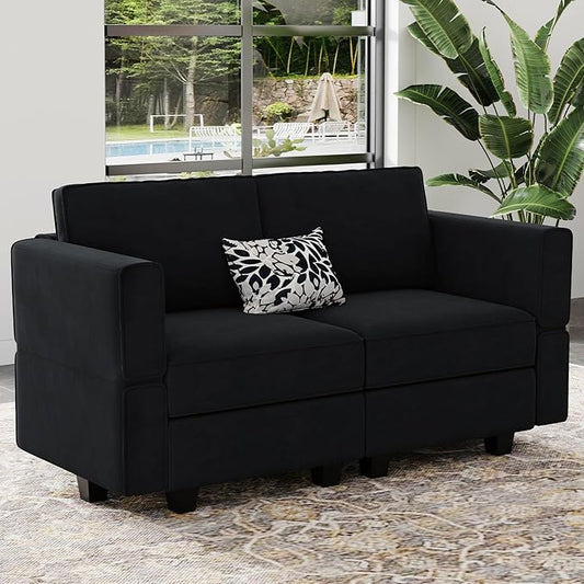 Belffin Modular Loveseat Sofa Couch with Storage Seats Velvet 2 Seater Love Seats for Small Spaces Black