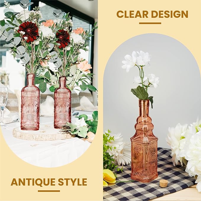 Assorted Reddish Glass Bottles with Corks, 6 Pack, 2.5in X 9in, 16oz