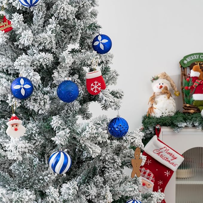 16Pcs Christmas Ball Ornaments Set, 3.15" Shatterproof Christmas Ornaments, Luxury Glitter Hanging Ornaments for Xmas Tree, Xmas Holiday, Party, Wedding (Blue)