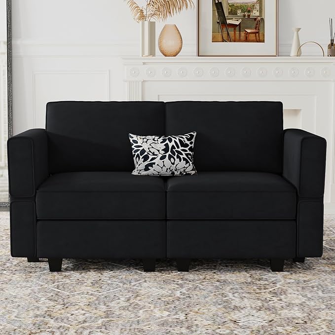 Belffin Modular Loveseat Sofa Couch with Storage Seats Velvet 2 Seater Love Seats for Small Spaces Black