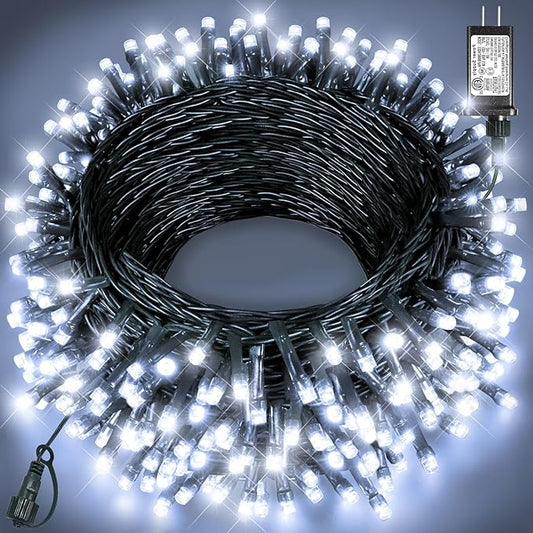Christmas String Lights, 80FT 240 LED Connectable Christmas Lights Outdoor Green Wire with 8 Modes, Plug in Waterproof Christmas Decorations Indoor for Patio Tree Garden, White