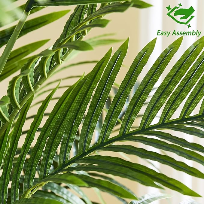 Artificial Palm Tree Plant 6FT Tall Fake Tropical Palm Tree in Pot, Real Bark Design Faux Areca Palm Tree for Home Office Living Room Bedroom Farmhouse Modern Indoor Outdoor Topiary Tree (18 Trunks)