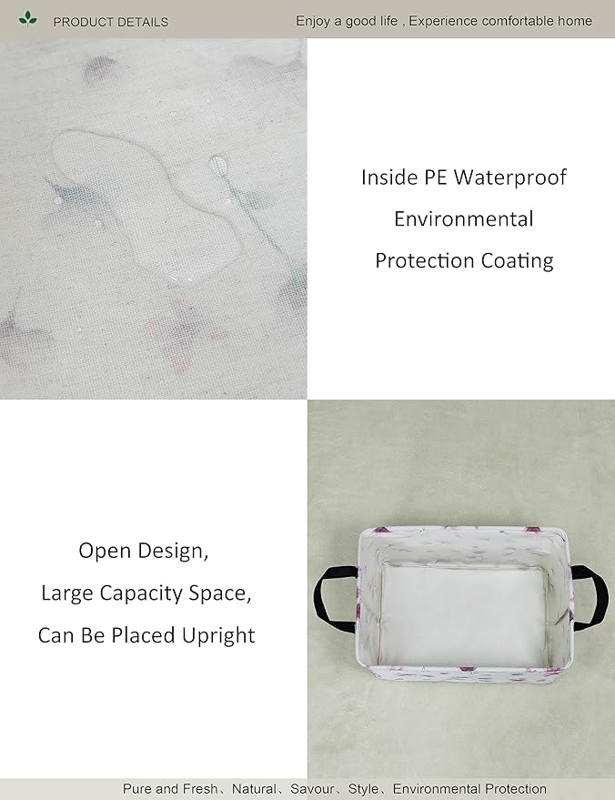 Rectangular Folding Laundry Basket,waterproof Canvas Basket,gift basket,Suitable for children's room,Office,Clothes,Toys Storage(Watermark flower)