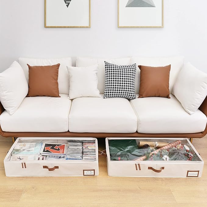 StorageWorks Extra Large Under Bed Storage Containers with Handles and Label Holder, 2 Pack Ultra-thick Fabric Underbed Bins, Closet Organizer for Clothes, Blankets, Sweater