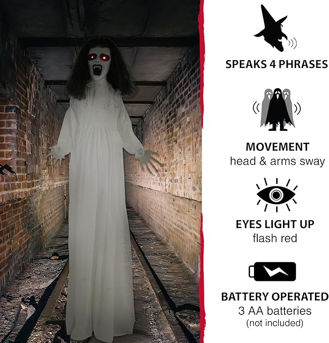 Haunted Hill Farm Life-Size Scary Demon Bride Halloween Animatronic with Touch Activated Lights and Sound, Battery Operated Indoor or Covered Outdoor Halloween Decorations for Home or Haunted House