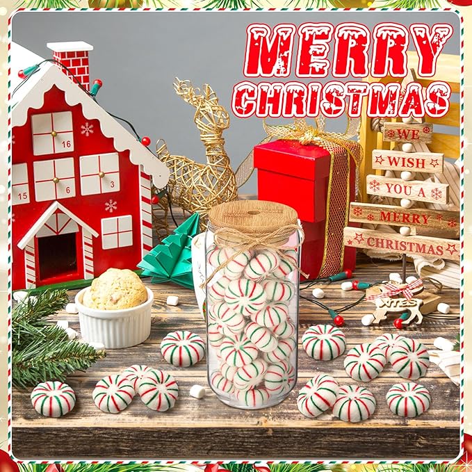 36 Pcs Felt Peppermint Decoration Christmas Wool Peppermints Christmas Arts Crafts Supplies, DIY Garland for Tree Home Vase Filler Decoration(Green)