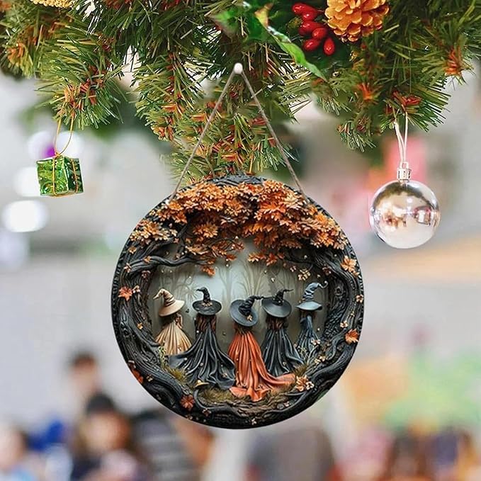 Fanyil/Olygee/Sherum/Shirem/Pubyfun/Glosrity/Libilin/Graddi/Solymody/Gowebs/Goredny/Vianys Witching Hour, Door Way Hanging Decor Halloween, 2D Wooden Round Witches Sign (A+B+C, ‎7.87")