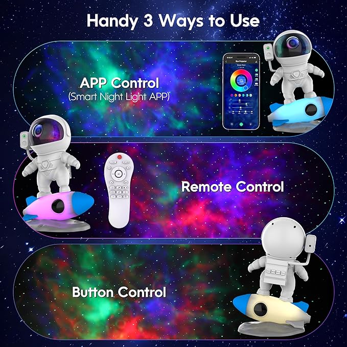 FlyEagle Astronaut Galaxy Projector, Star Nebula Projector with Rocket Lamp, Night Lights LED Star Projector for Bedroom, Remote Control, White Noises, Bluetooth Speaker for Bedroom