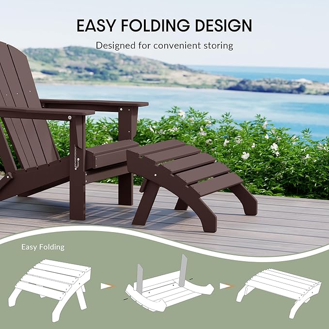 WestinTrends Dylan Outdoor Patio HDPE Adirondack Ottoman Footrest, Dark Brown