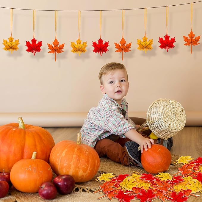 36 Pcs Fall Tree Decoration Thanksgiving Tree Ornaments 3D Felt Maple Leaf Ornaments Fall Hanging Decoration for Home Autumn Party
