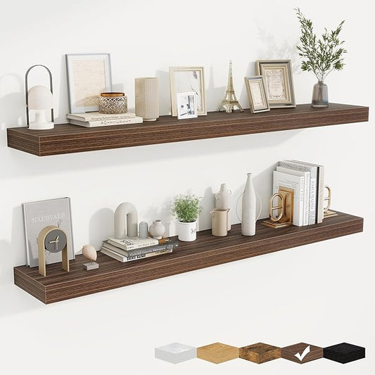 fuqing Floating Shelves for Wall, Bathroom Shelf Wall Mounted for Storage, Shelves with Invisible Bracket for Bedroom, Kitchen, Living Room, Farmhouse Small Book Shelf, 55 Inch Set of 2, Walnut
