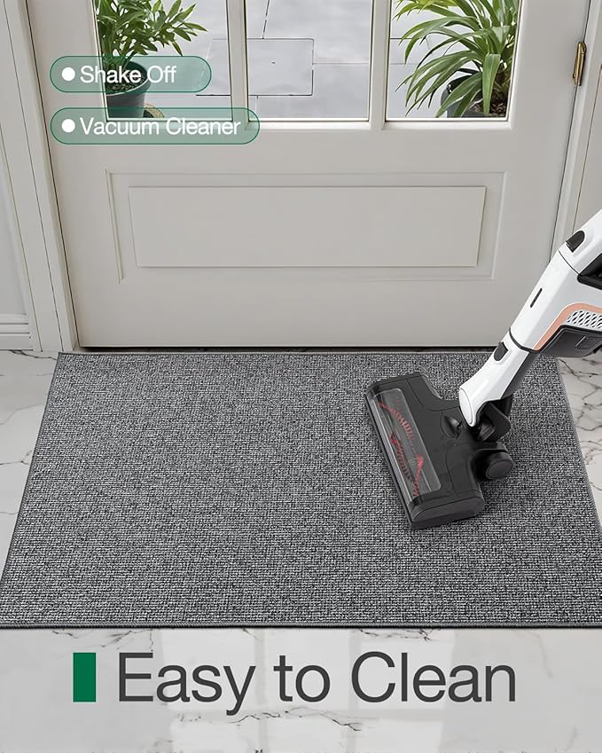 LUMI Indoor Door Mat 24"x36", Ultra Thin Low Profile Non-Slip Doormat for Home Entrance, Absorbent & Stain-Resistant Welcome Mats, Washable Entryway Mat for Front Door, Patio, Porch, Grey