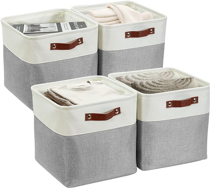 DECOMOMO Storage Cubes, 11x11 Cube Storage Bins, Baskets for Shelves (Grey & White, Cube 11" - 4 Pack)
