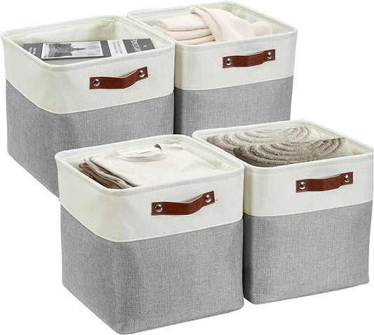 DECOMOMO Storage Cubes, 11x11 Cube Storage Bins, Baskets for Shelves (Grey & White, Cube 11" - 4 Pack)