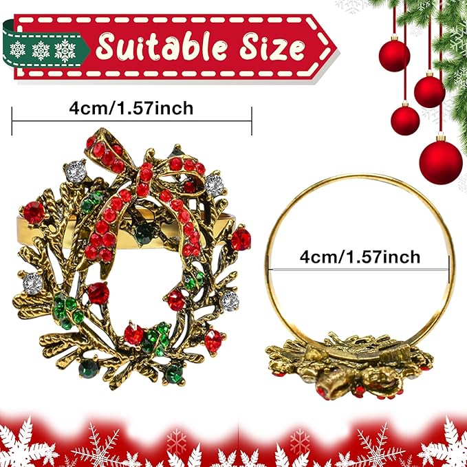 Halatool Set of 8 Christmas Napkin Rings Delicate Wreath Napkin Holder for Christmas Thanksgiving Holiday Party Table Decoration