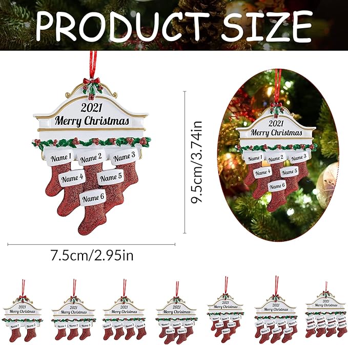 Amlion Personalized Ceramic Christmas Stocking Ornaments, Family of 2-8, Custom Names, Traditional Style, Christmas Occasion