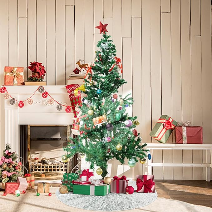 Eternal Beauty Christmas Tree Skirt, 36 Inch Silver Sequin Tree Skirt Small Xmas Tree Skirt for Christmas Tree Decorations