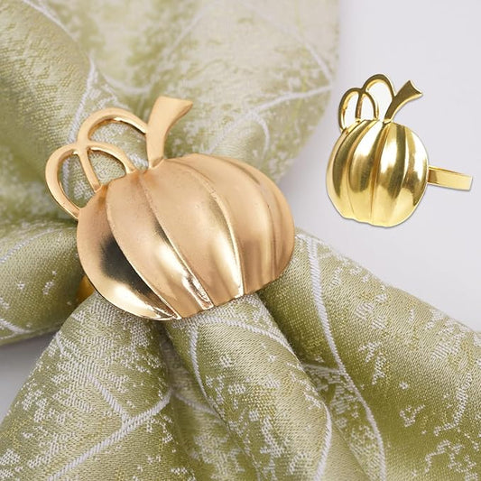 Gold Pumpkin Napkin Rings Set of 6 Fall Napkins Ring Retro Serviette Buckles Gold Adornment for Thanksgiving Halloween Table Settings