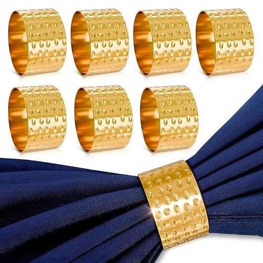 Hammered Gold Napkin Rings Set of 8 – Elegant Design | Durable Metal | 1.8" x 1.1" Sturdy Holders for Weddings, Holiday Dinners, and Formal Events, Adding a Luxurious Touch to Any Table Setting