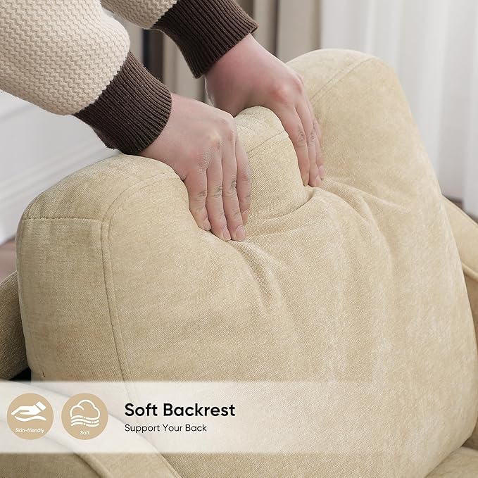 Accent Chair for Living Room, Mid Century Modern Reading Chair for Bedroom, Upholstered Armchair with Side Pockets, Comfy Single Sofa Side Chair for Office, Apartment, Small Room, Light Brown