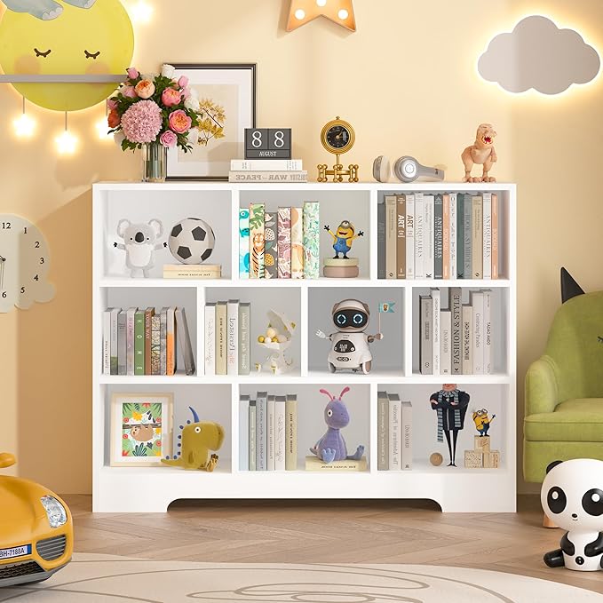 Book Shelf Set of 2, 10 Cubes Storage Organizer, 3-Tier Open Bookshelf Wooden Bookcase, Freestanding White Bookshelf Cube Shelf for Living Room