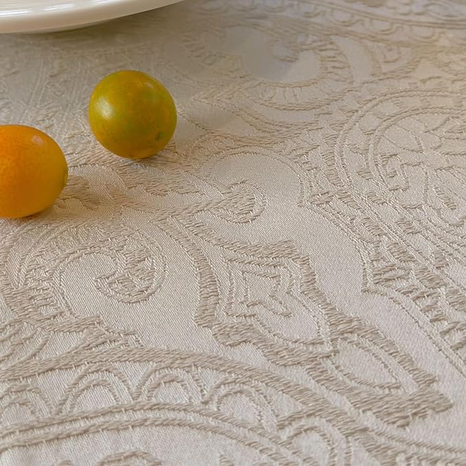 70"x140" Jacquard Fabric Tablecloth, Waterproof Table Cloth Rectangle Tables, Heavy Weight Large Dining Table Cover for Dining Room, Wedding, Parties - Milky White