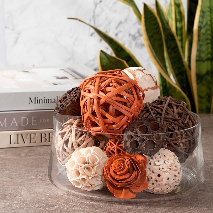 ANDALUCA Large Decorative Vase Filler Bag with Orbs, Balls (Sunset Orange)