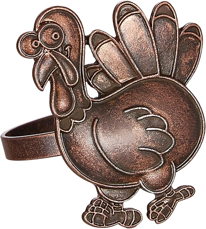 Halatool 6 PCS Thanksgiving Day Bronze Turkey Napkin Ring Funny Metal Festival Napkin Holders for Dinner Table Party Decoration