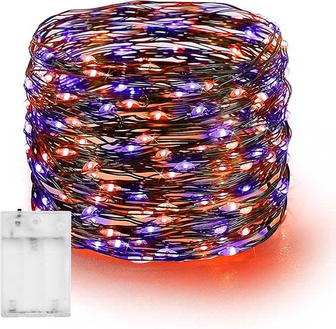 Dazzle Bright Fairy String Lights, 20FT 60 LED Copper Wire Battery Operated Waterproof Lights, Halloween Decorations for Indoor Home Outdoor Patio Yard Party Decor (Purple and Orange, 1)