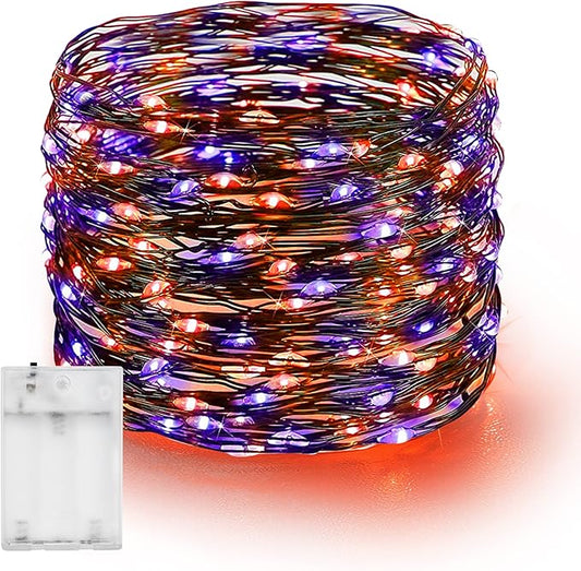 Dazzle Bright Fairy String Lights, 20FT 60 LED Copper Wire Battery Operated Waterproof Lights, Halloween Decorations for Indoor Home Outdoor Patio Yard Party Decor (Purple and Orange, 1)
