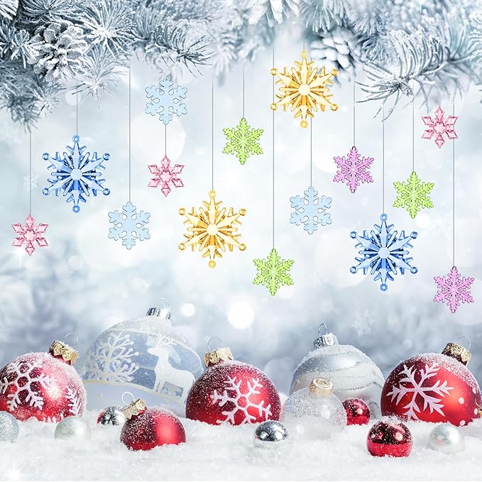 Dilunave 40 Pieces Christmas Snowflake Ornaments Acrylic Christmas Tree Decorations Crystal Snowflakes Translucent Winter Hanging Ornament for Tree (Colorful)