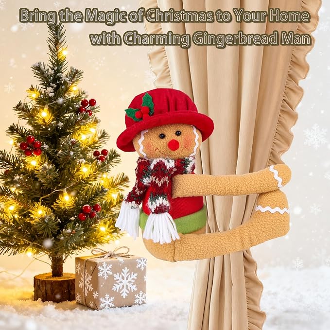 Gingerbread Christmas Tree Topper Decorations, Unique Funny Xmas Gingerbread Ornament Doll Plush Tree Hugger Decor for Wine Bottle Curtain Christmas Tree Ginger Bread Home Decor (Female Gingerbread)