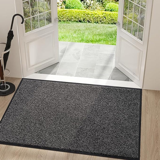 Mibao Front Door Mat, Dirt Trapper Welcome Mat for Outdoor Indoor, Non-Slip Waterproof Doormat, Durable Machine Washable Low Profile Entry Rug for Back Door Outside Patio Porch, 48" x 36", Grey