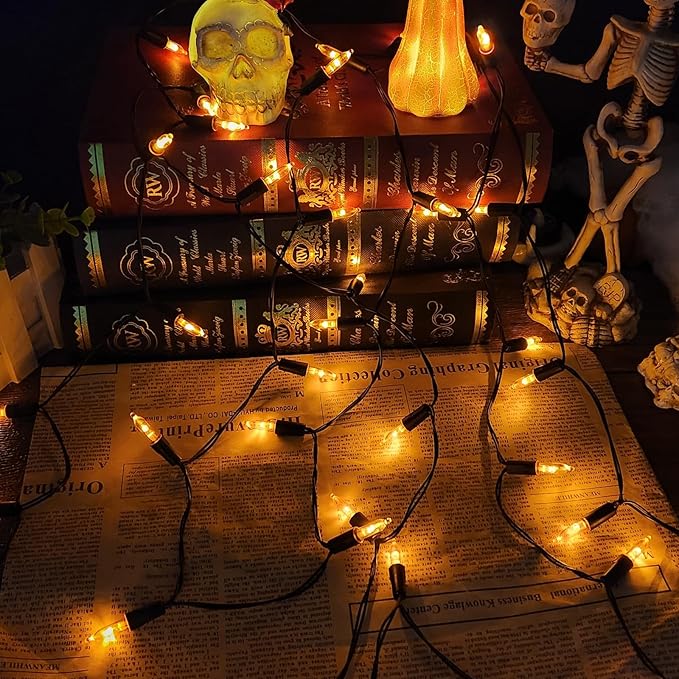 100 LED Orange Halloween Lights, 2 Pack 17FT Mini String Lights Battery Operated Orange Fairy Light 8 Modes Timer Waterproof for Indoor Outdoor Patio Tree Holiday Party Fall Halloween Decor