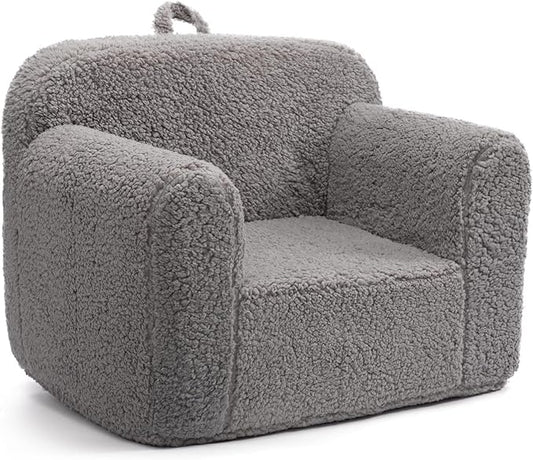 ALIMORDEN Kids Ultra-Soft Snuggle Foam Filled Chair, Toddler Cuddly Sherpa Reading Couch for Boys and Girls, Grey
