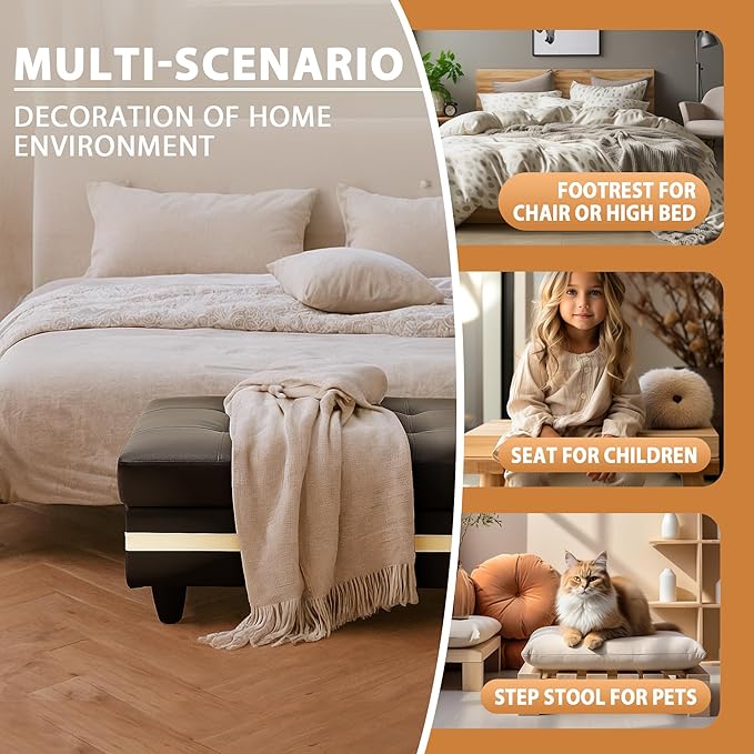 Ottoman Rectangular Storage Ottoman Bench, Faux Leather Footrest, Coffee Table, Stool Footstool with Hinged Lid for Living Room, Bedroom, Entryway, Black with White Strip, 35"x23.5"x17.5"