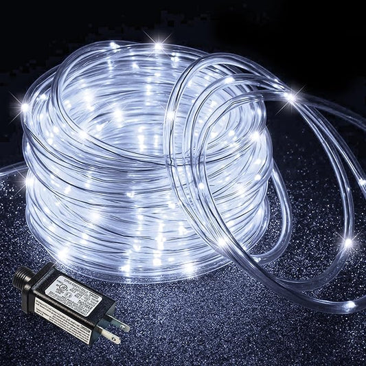 66FT 200 LED Rope Lights for Outside, White Christmas Lights Outdoor Waterproof, 8 Modes Connectable Clear Tube Lights for Indoor Garden, Backyard, Patio, Deck, Pool, Tree Decorations
