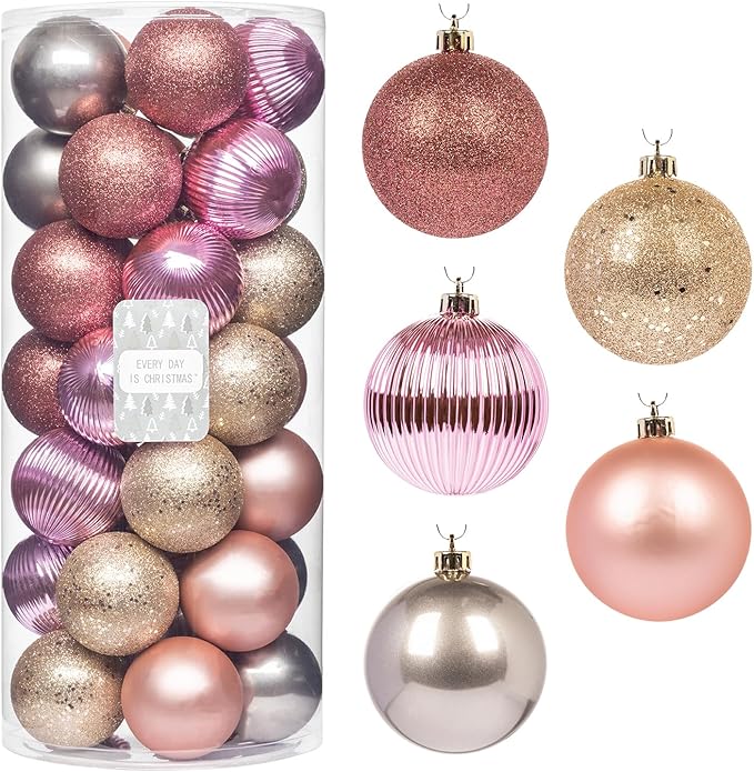 Every Day is Christmas Ornaments, Shatterproof Christmas Tree Ornament Set, Christmas Balls Decoration 35 Count (2.75"/70mm, Gold Iridium)