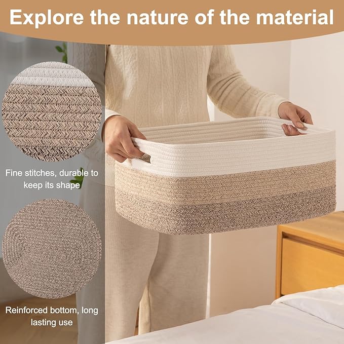 Large Storage Basket for Organizing, Woven Rope Basket for Shelves, Closet Organizer Bins for Clothes, Blanket, Toys, Baby Nursery Storage, 17.7" x 13" x 7.87", 3 Packs Gradient Yellow