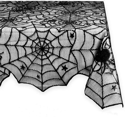 Halloween Tablecloth, Black Spider Web Lace Table Cloth, Gothic Kitchen Decor, Fall-Themed Party Decorations, Spider Web Reusable Home Accent, 54*72 Inches