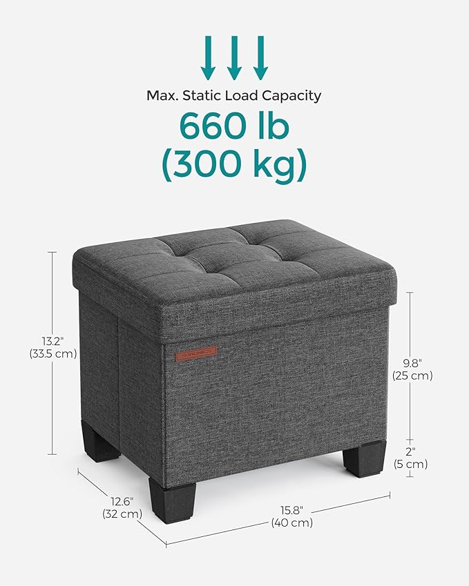 SONGMICS Storage Ottoman, Small Ottoman Foot Rest with Legs, 12.6 x 15.8 x 13.2 Inches Foot Stool, Load up to 660 lb, for Living Room, Bedroom, Dorm, Slate Gray ULSF012G01