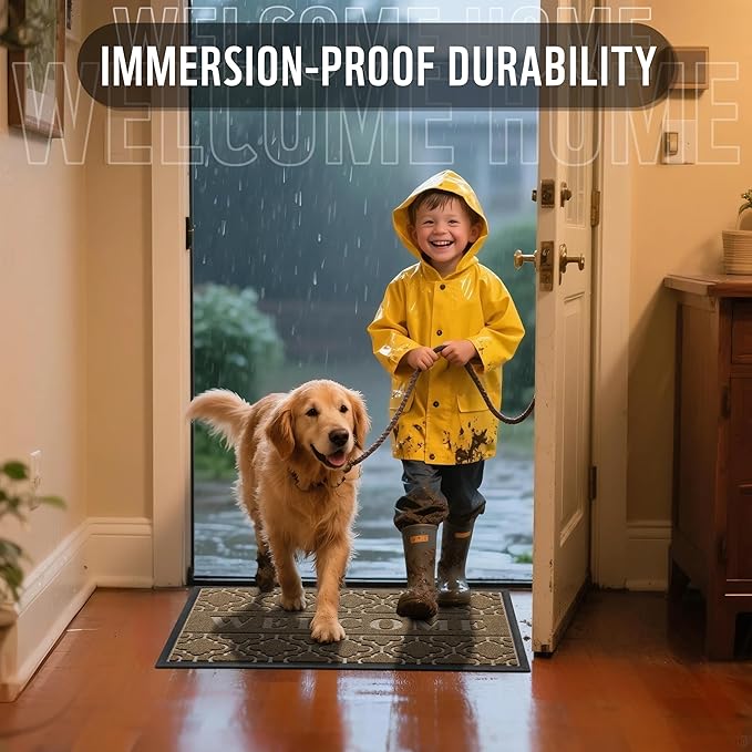 Yimobra Fall Welcome Mat Outdoor Indoor 29.5x17, All-Weather Waterproof Outdoor Mats for Front Door, Non-Slip Low Profile Porch Patio Doormat, Coffee