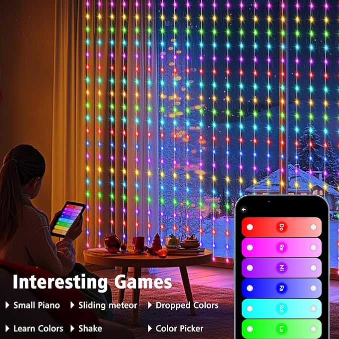 echosari Smart 600 LED Curtain Lights, 20Ft x 10Ft, Compatible with Alexa, App Control, DIY Fairy Lights, Dynamic for Backyard, Home, Wedding, Party Decor - RGB Color Changing IC